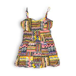Material Girl Multicolor Abstract Print Summer Mini Sun Dress Size M